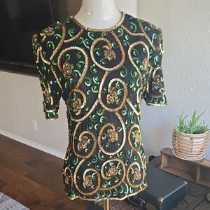 Embellished Black and Green Top